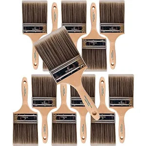 12PK 4 inch Flat BrushPremium Wall / Trim House Paint Brush Set Great for Professional Painter and Home Owners Painting Brushes for Cabinet Decks Fences Interior Exterior & Commercial Paintbrush.