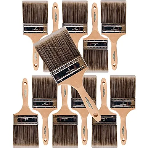 12PK 4 inch Flat BrushPremium Wall / Trim House Paint Brush Set Great for Professional Painter and Home Owners Painting Brushes for Cabinet Decks Fences Interior Exterior & Commercial Paintbrush.