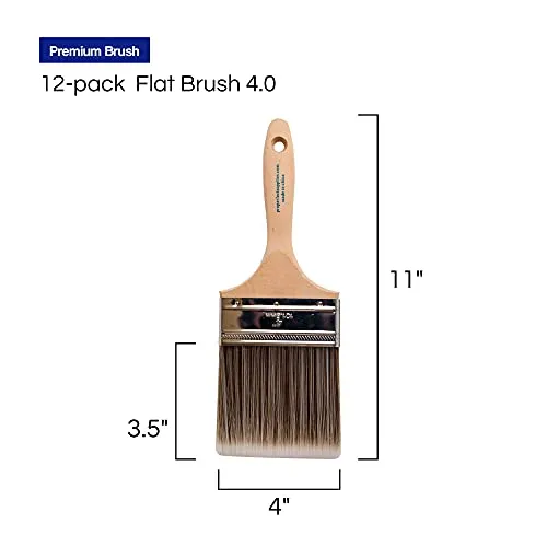 12PK 4 inch Flat BrushPremium Wall / Trim House Paint Brush Set Great for Professional Painter and Home Owners Painting Brushes for Cabinet Decks Fences Interior Exterior & Commercial Paintbrush.