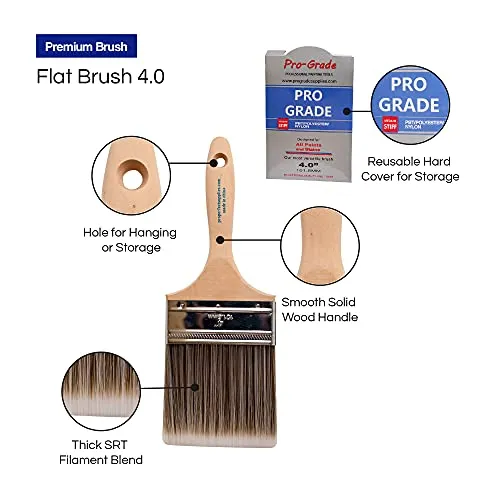 12PK 4 inch Flat BrushPremium Wall / Trim House Paint Brush Set Great for Professional Painter and Home Owners Painting Brushes for Cabinet Decks Fences Interior Exterior & Commercial Paintbrush.