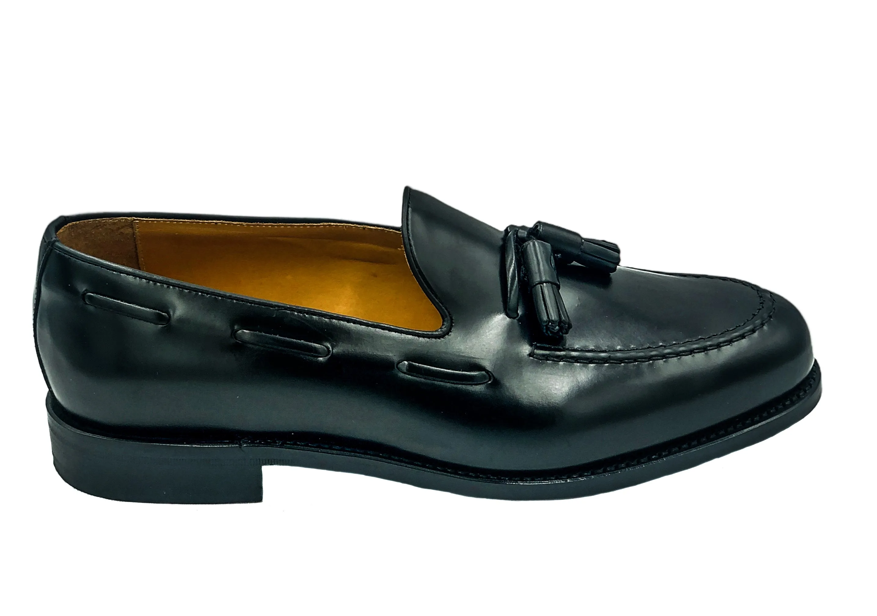 8491 - Black Polished Leather Tassel Loafer