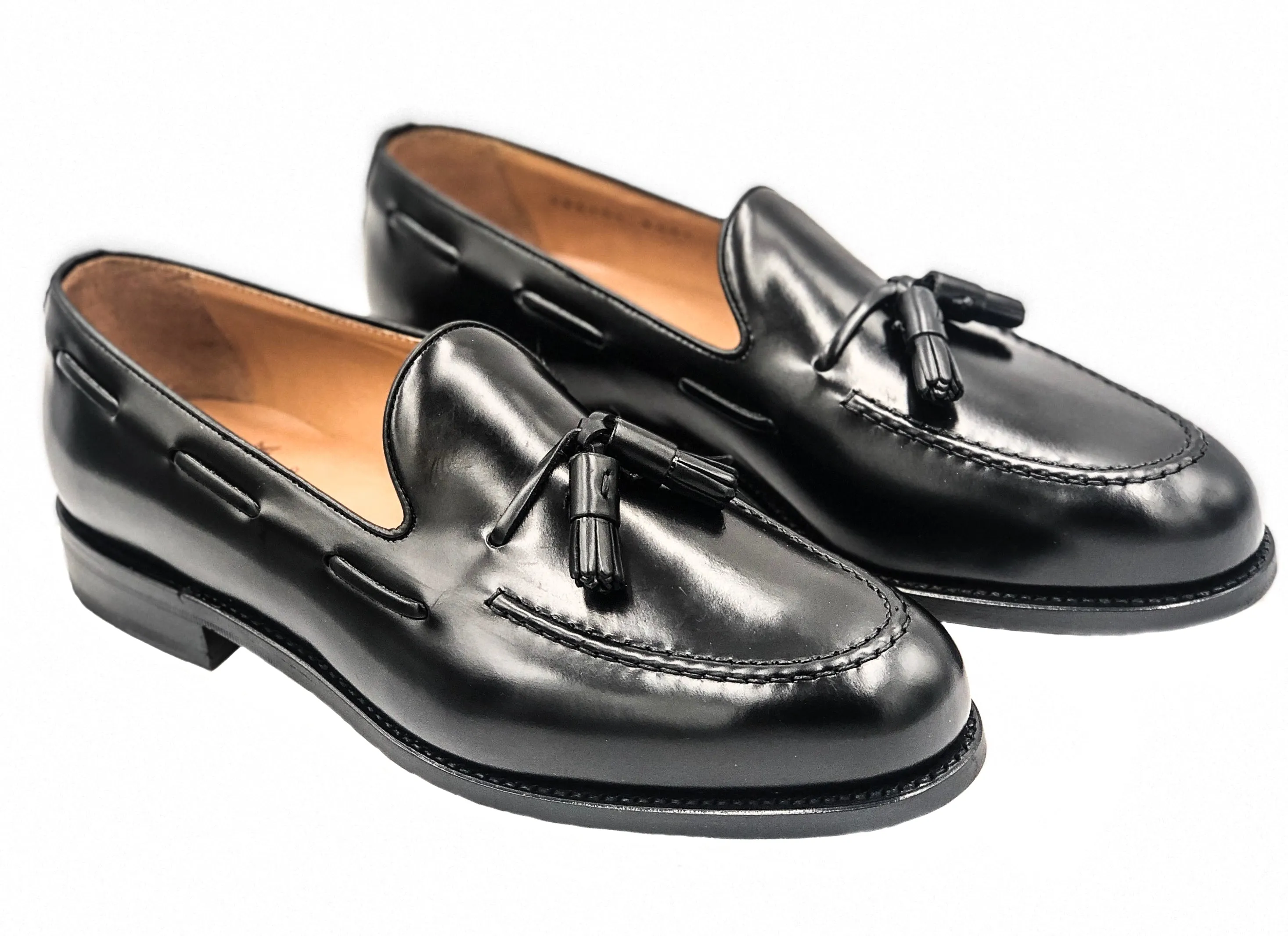 8491 - Black Polished Leather Tassel Loafer