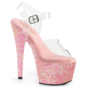 Adore-708LG Baby Pink Glitter, 7" Heel