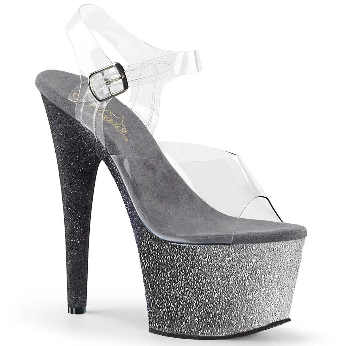 ADORE-708OMBRE Pleaser Clear/Silver-Black Ombre Sexy Platform Shoes (Pole Dancing Heels)