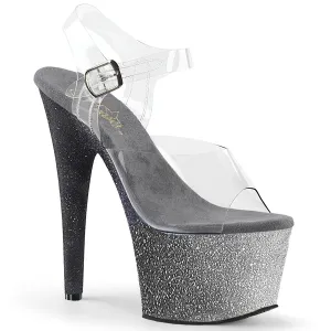 ADORE-708OMBRE Pleaser Clear/Silver-Black Ombre Sexy Platform Shoes (Pole Dancing Heels)
