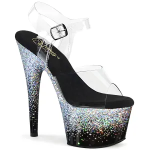 ADORE-708SS Pleaser Clear/Black/Silver Sexy Platform Shoes (Pole Dancing Heels)