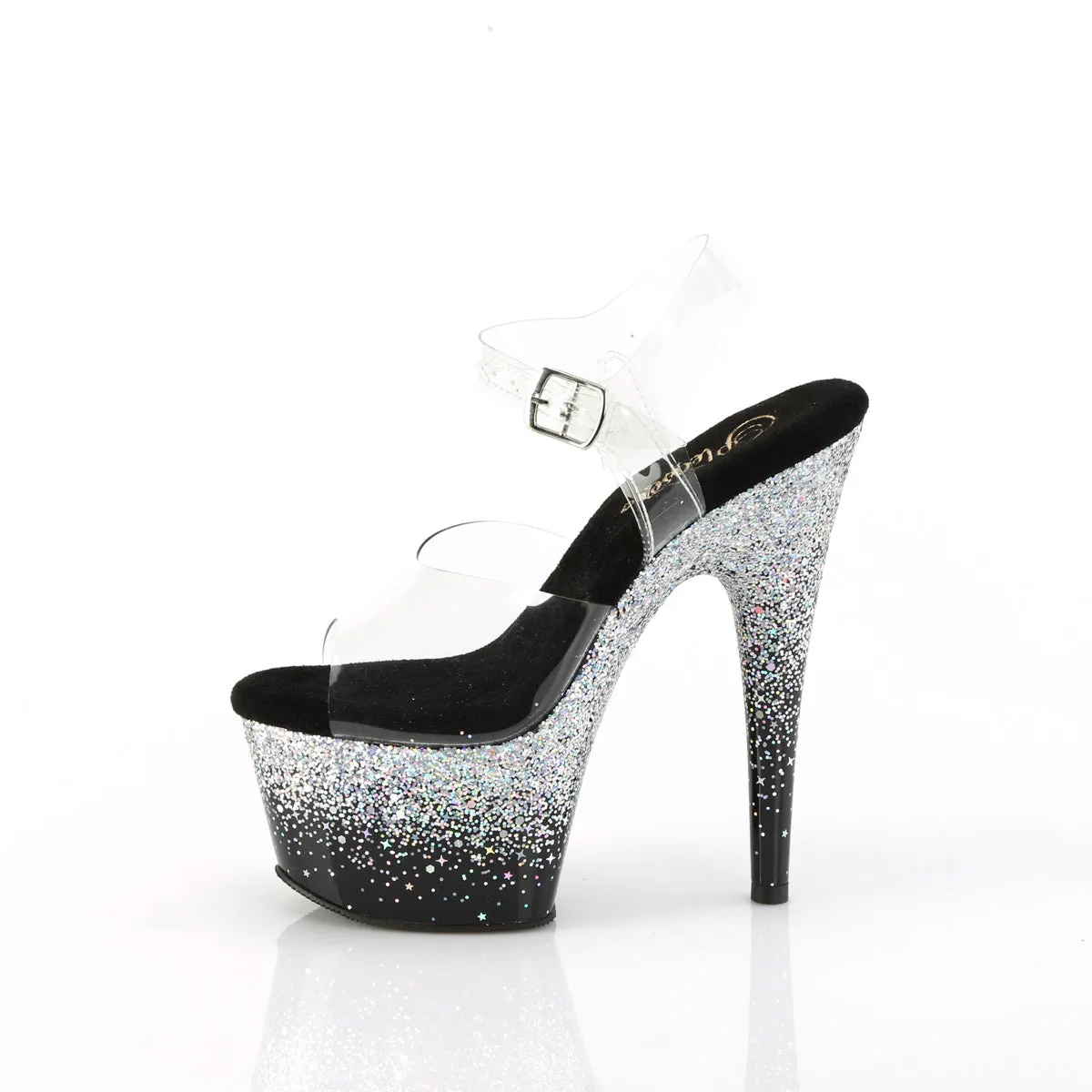 ADORE-708SS Pleaser Clear/Black/Silver Sexy Platform Shoes (Pole Dancing Heels)