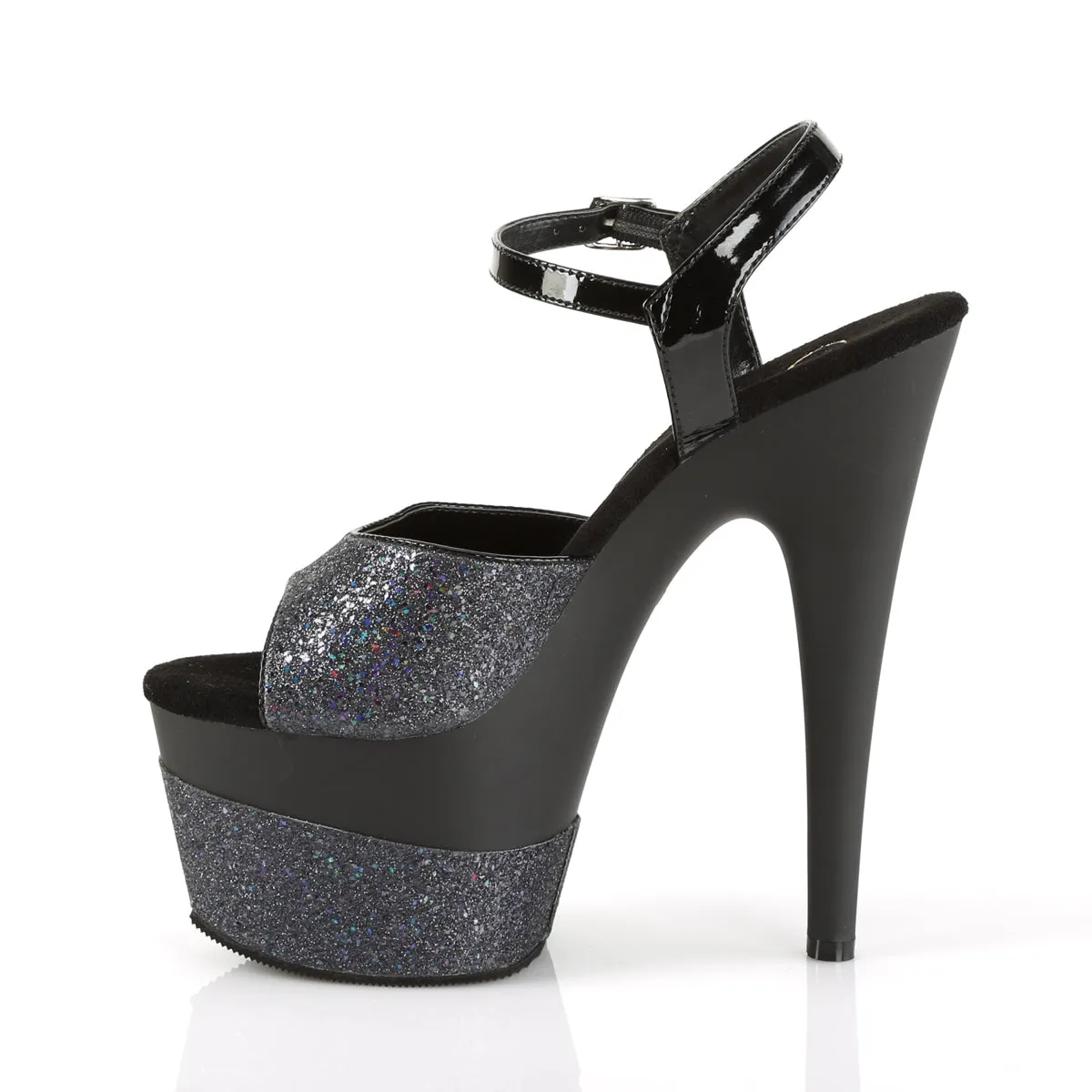 ADORE-709-2G Pleaser Black Glitter Sexy Platform Shoes (Pole Dancing Heels)
