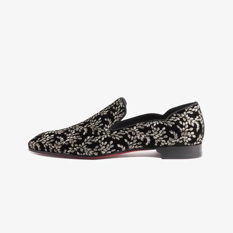 Black Loafers with Embroidered Uppers