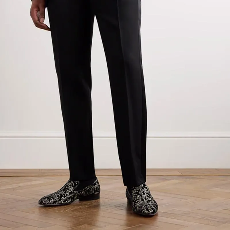 Black Loafers with Embroidered Uppers