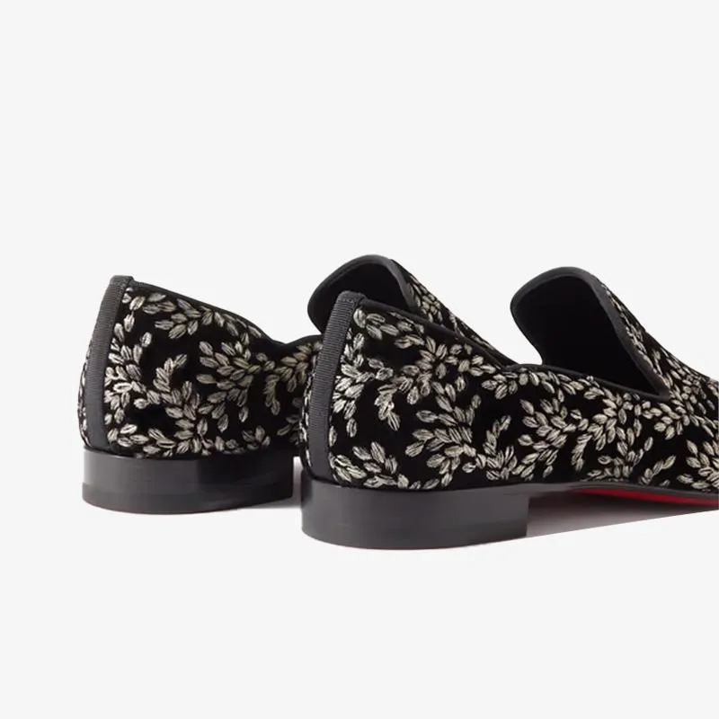 Black Loafers with Embroidered Uppers