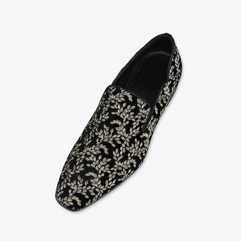Black Loafers with Embroidered Uppers