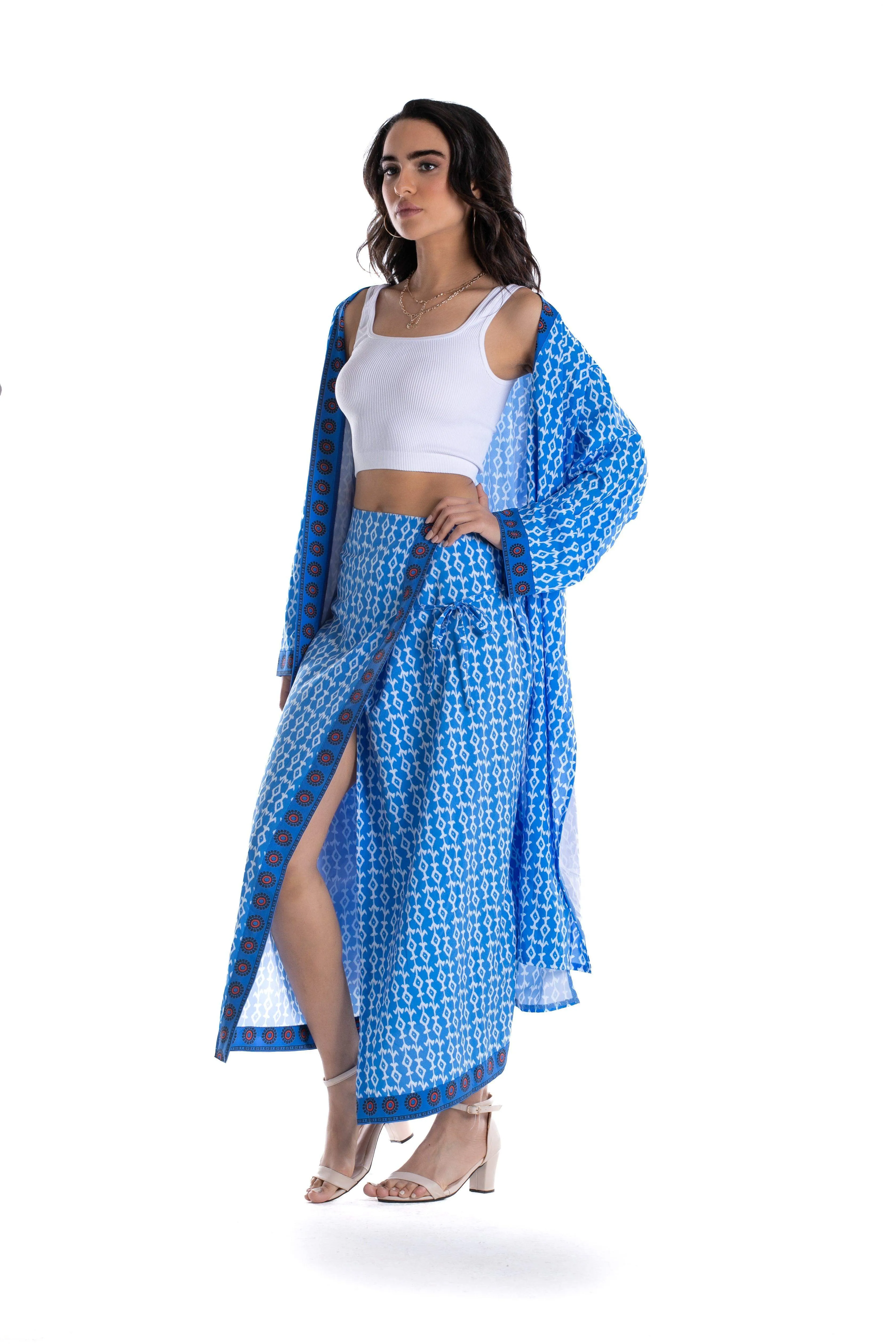 Blue Printed Wrap Skirt