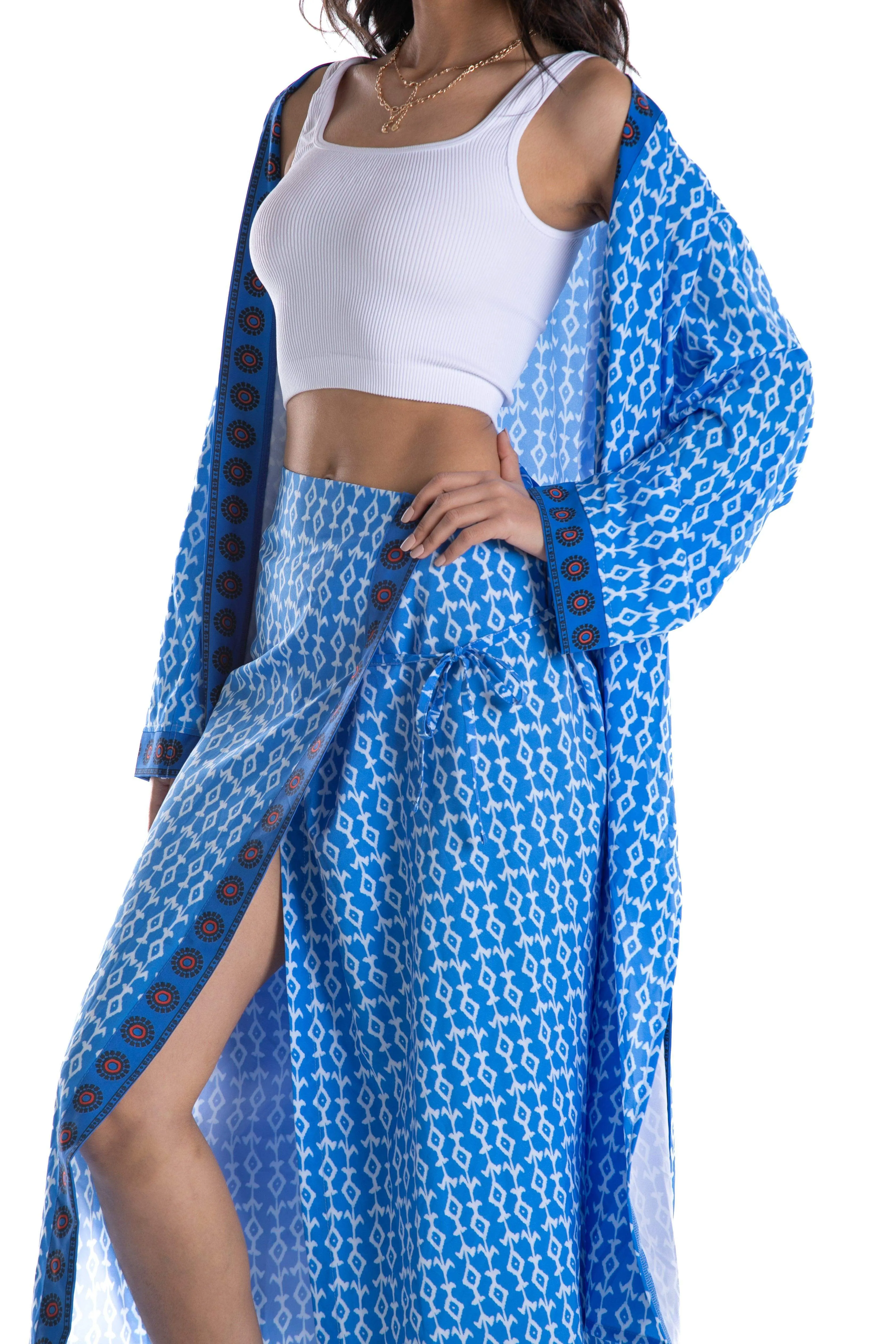 Blue Printed Wrap Skirt
