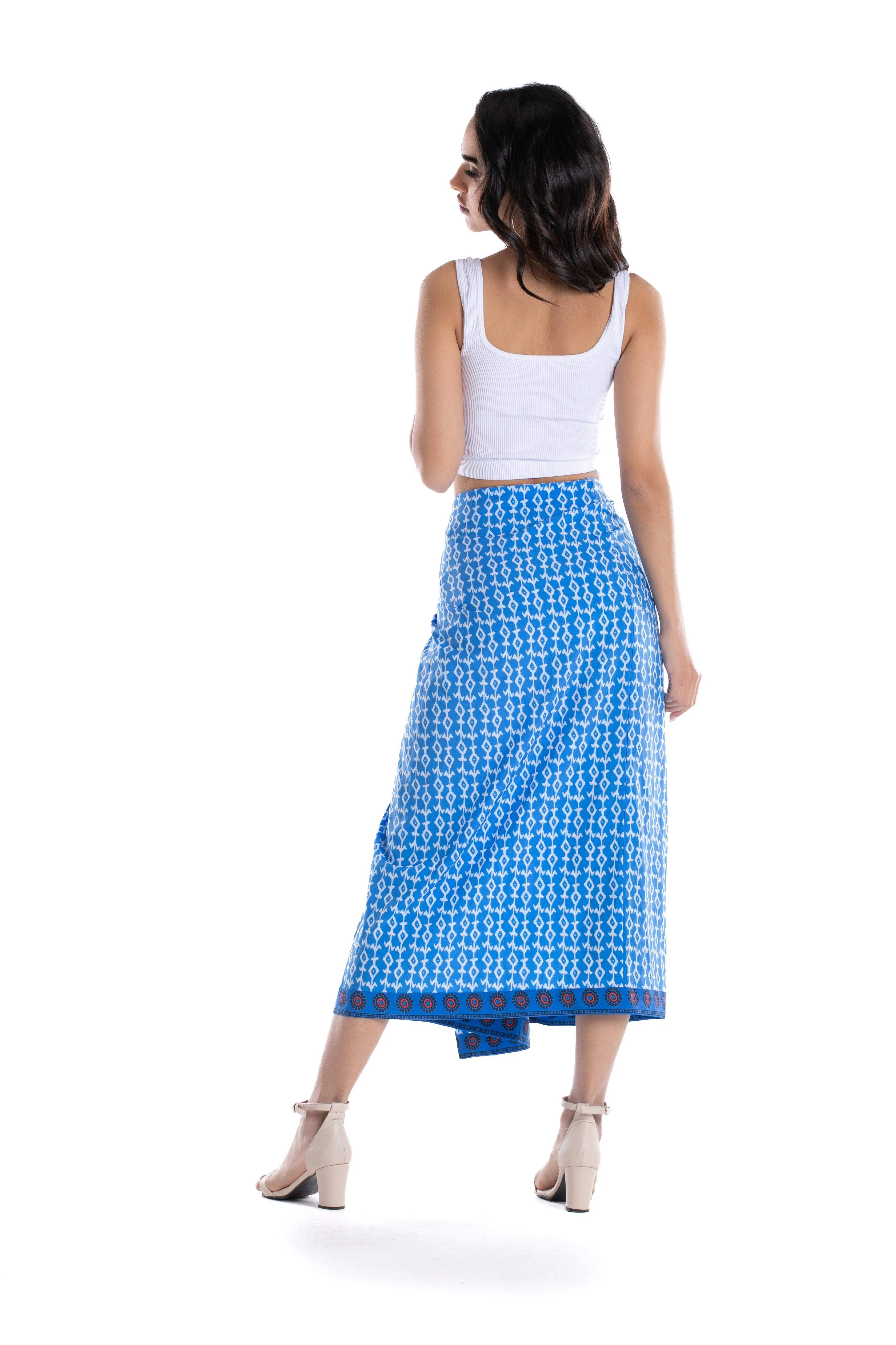 Blue Printed Wrap Skirt