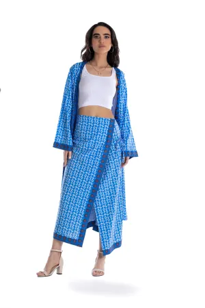 Blue Printed Wrap Skirt