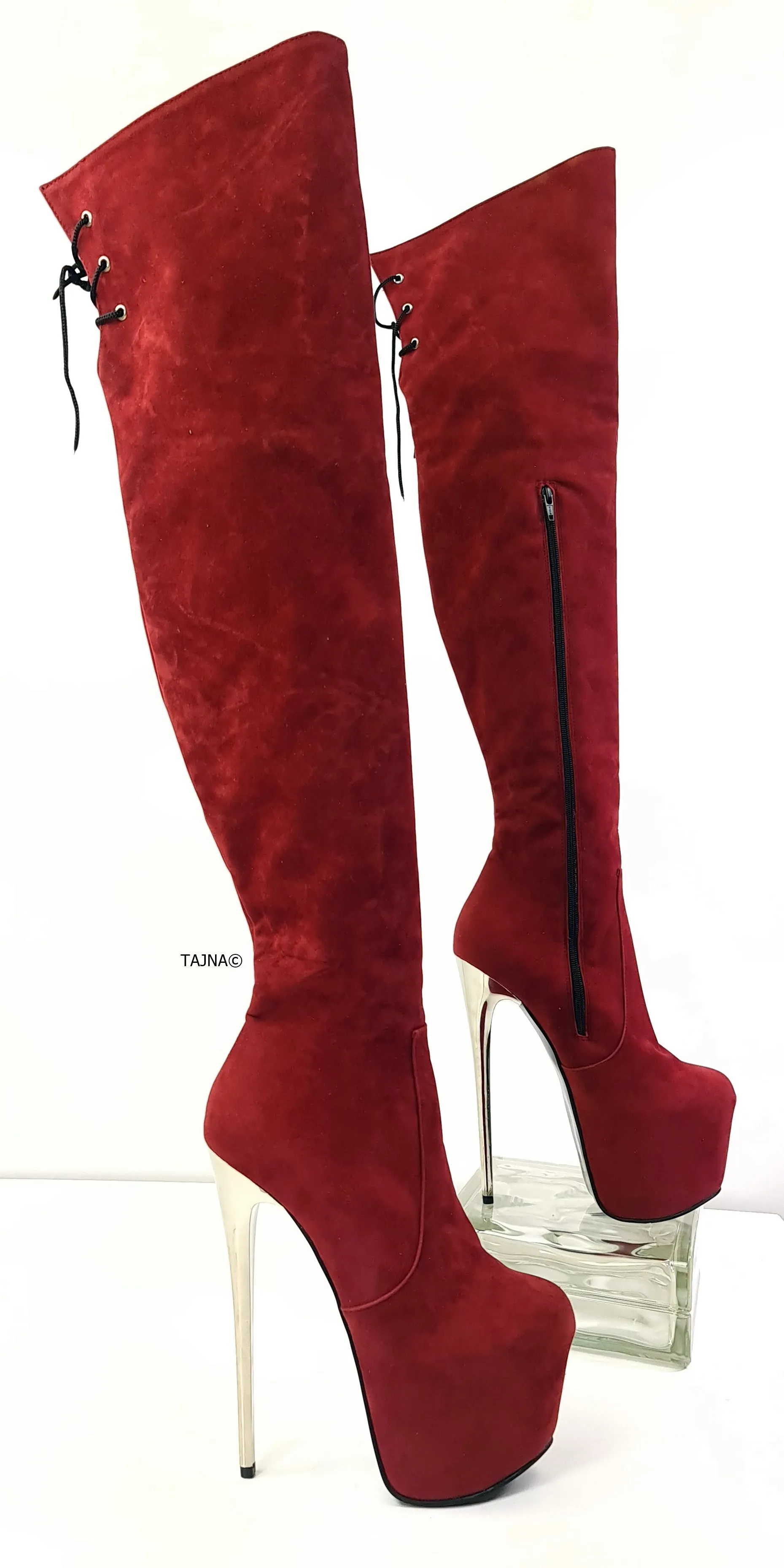Burgundy Bordeux Suede Thigh Boots