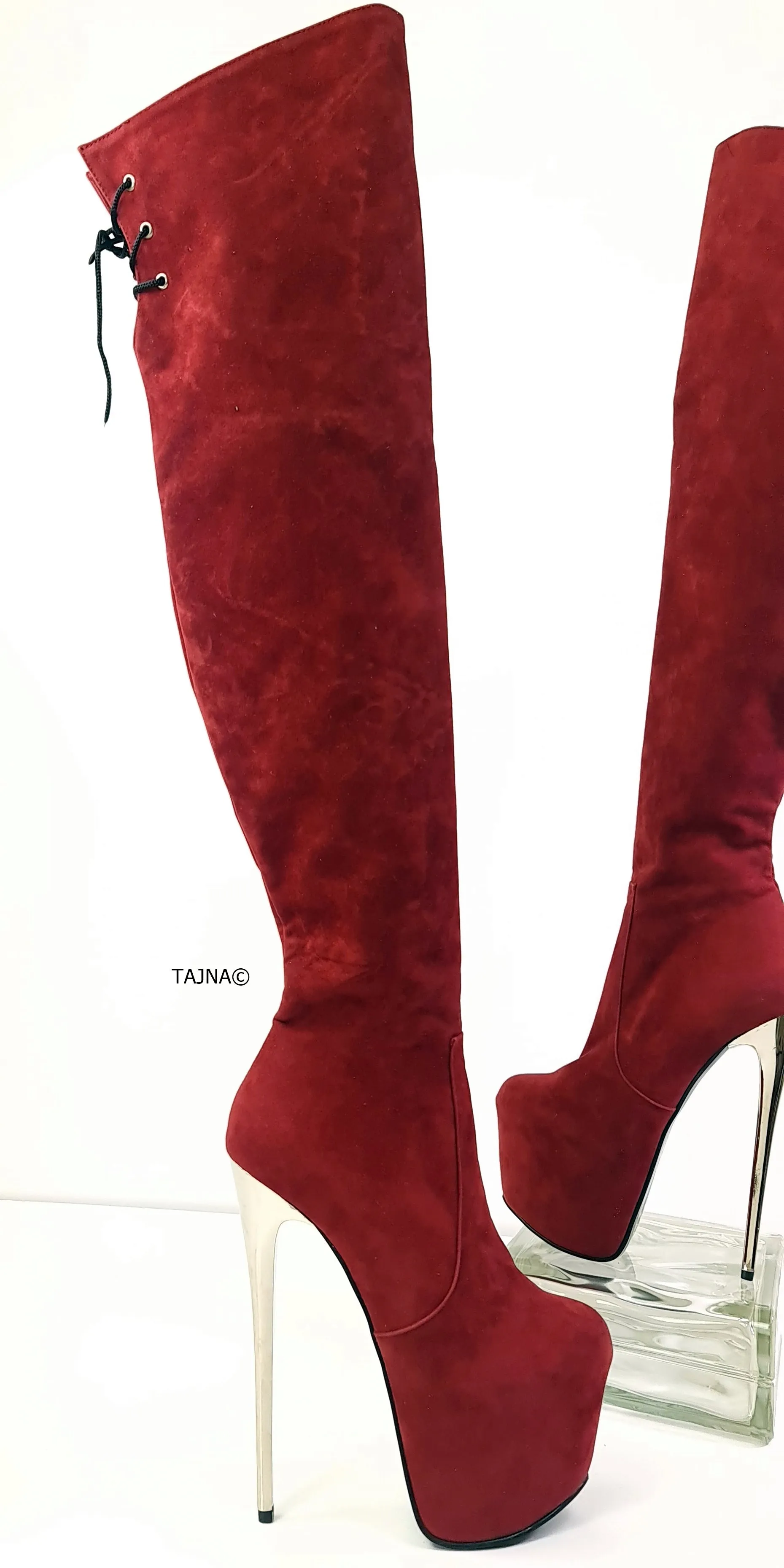 Burgundy Bordeux Suede Thigh Boots