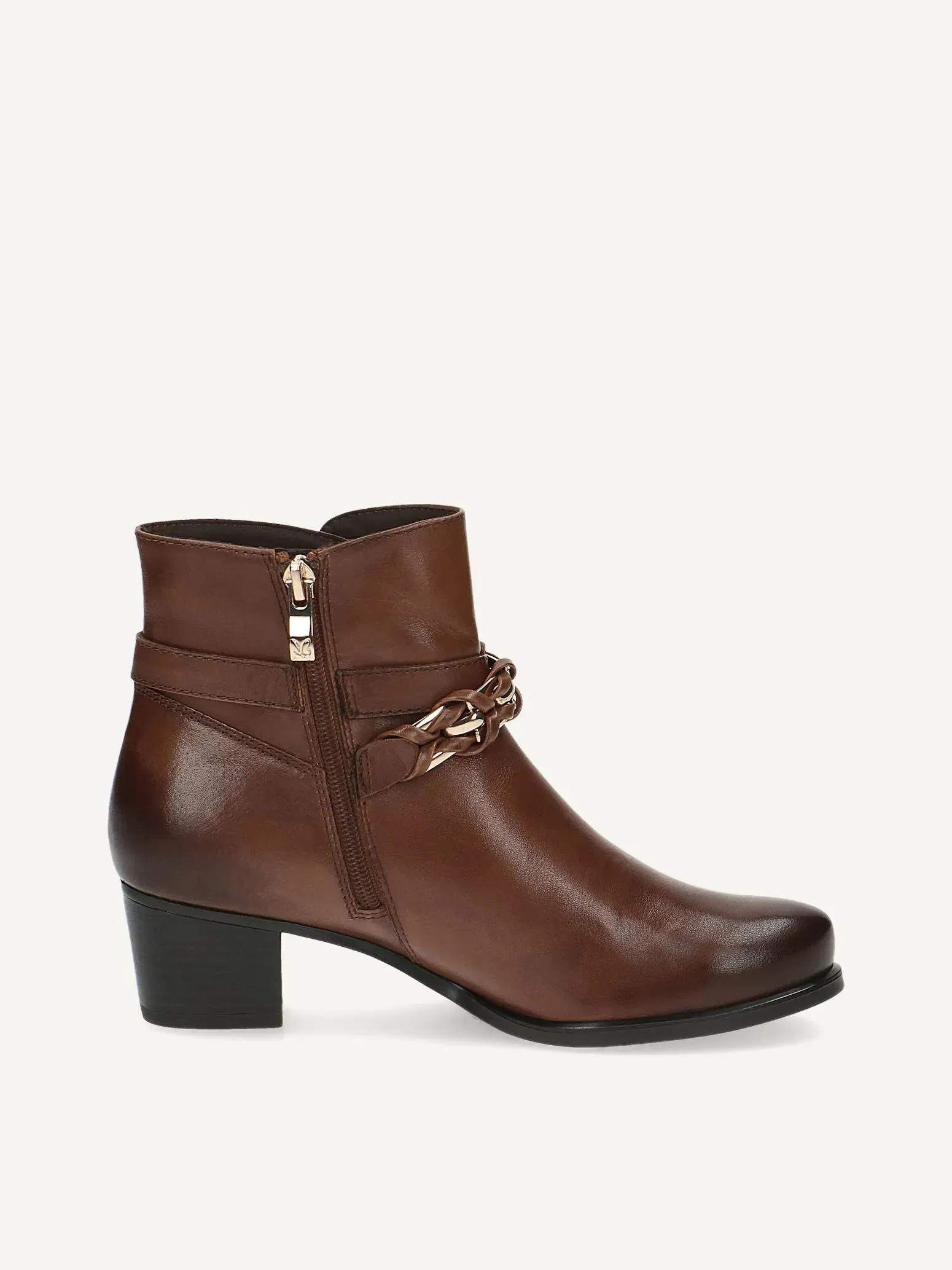 Caprice Women's Brown Leather Ankle Boots with Gold Chain