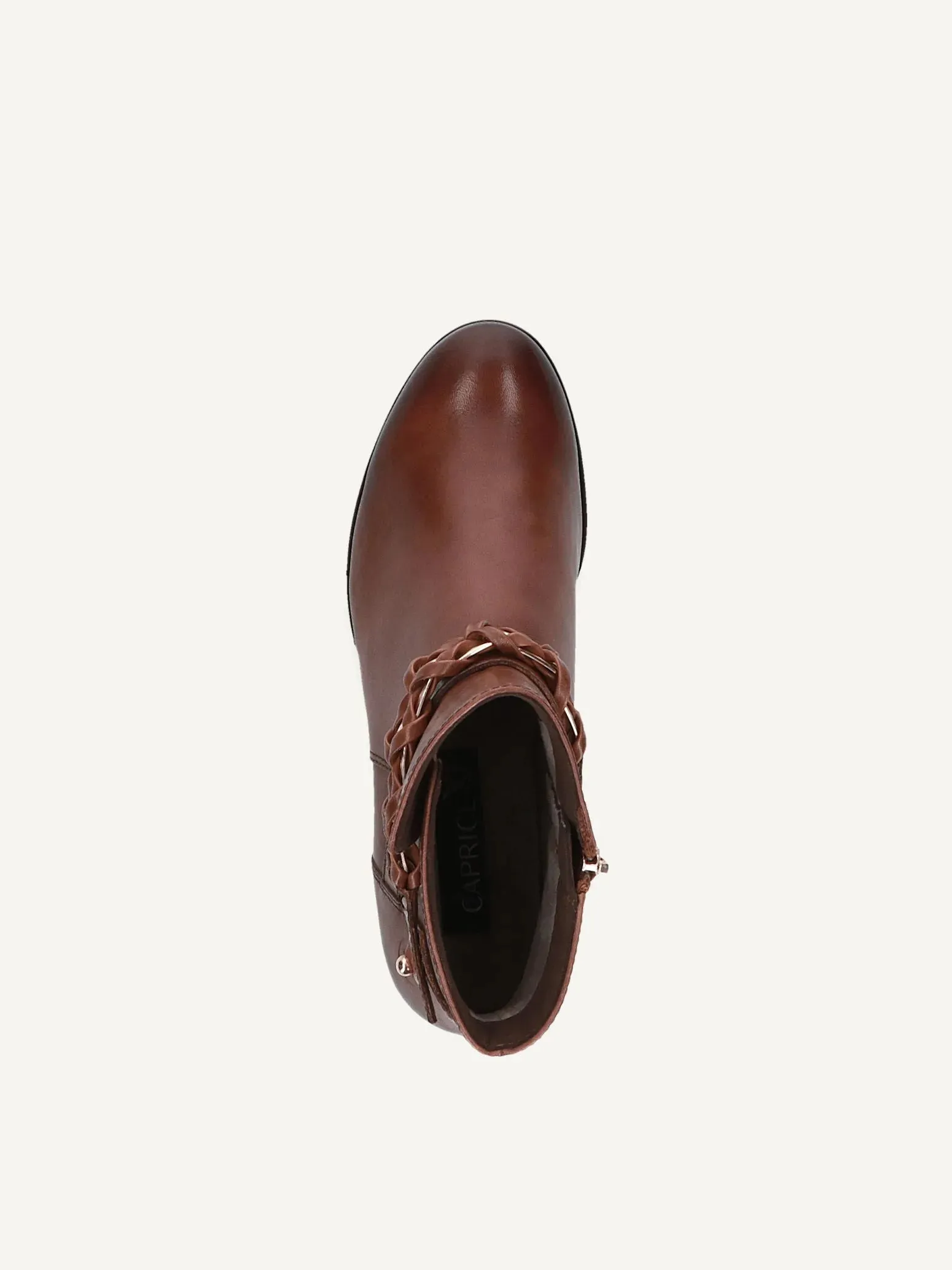 Caprice Women's Brown Leather Ankle Boots with Gold Chain