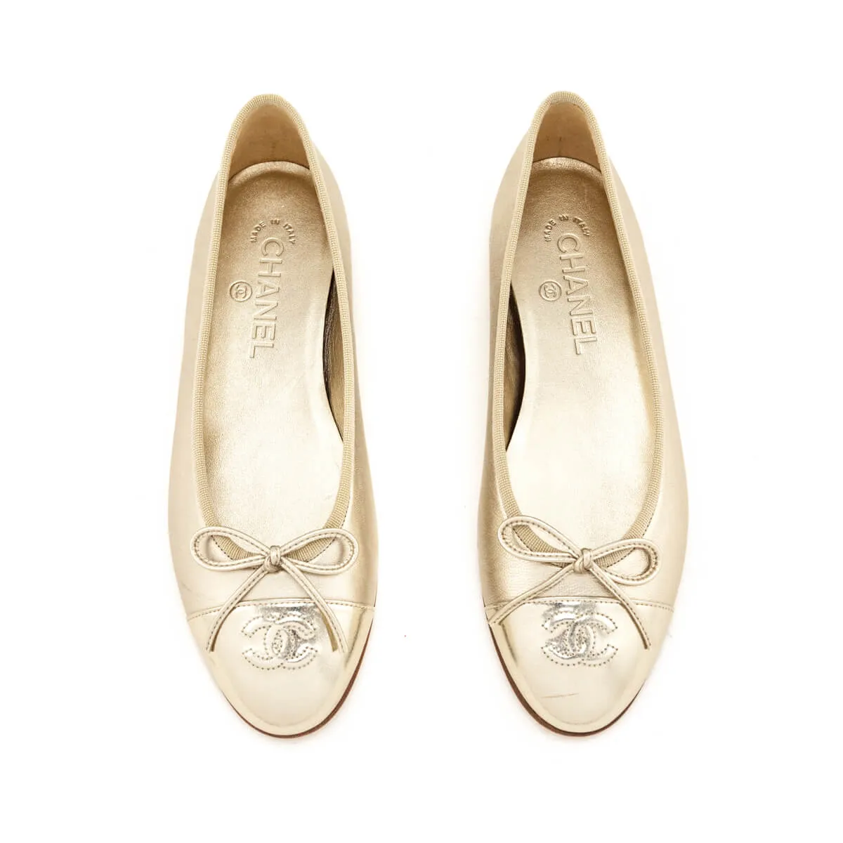 Chanel Gold Cap Toe Ballet Flats Size US 8 | EU 38
