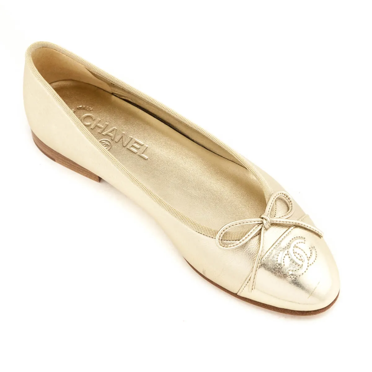 Chanel Gold Cap Toe Ballet Flats Size US 8 | EU 38