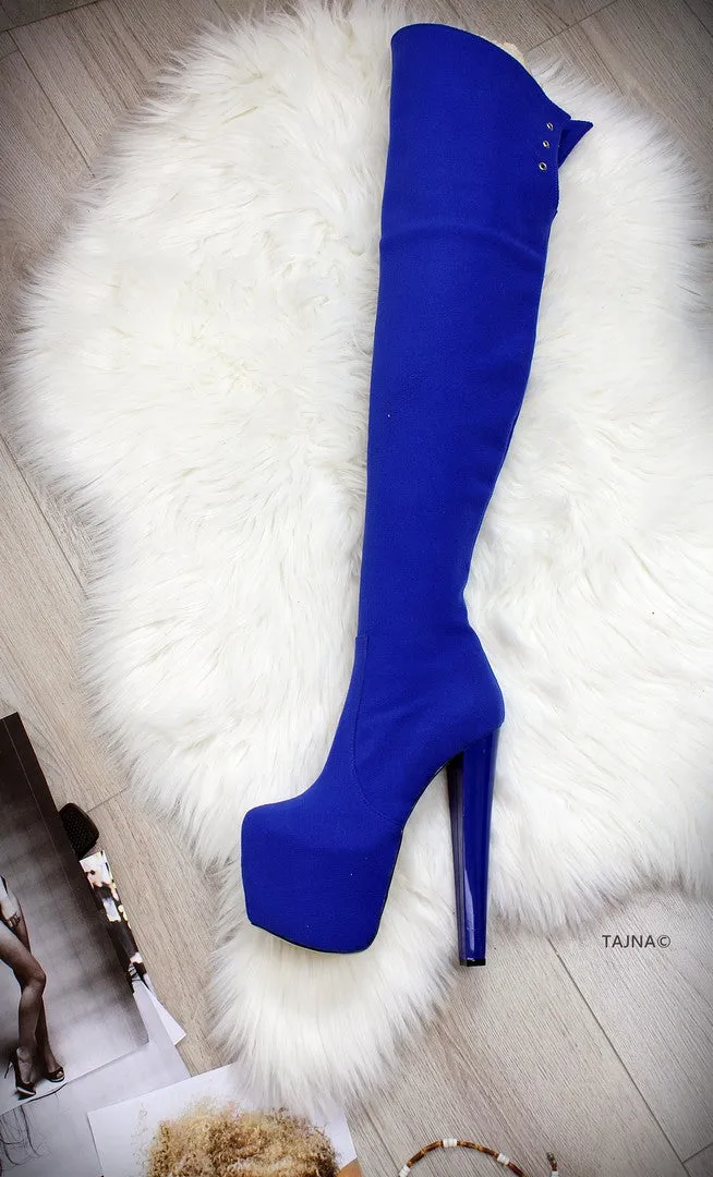 Cobalt Saxe Blue Over the Knee Platform Boots
