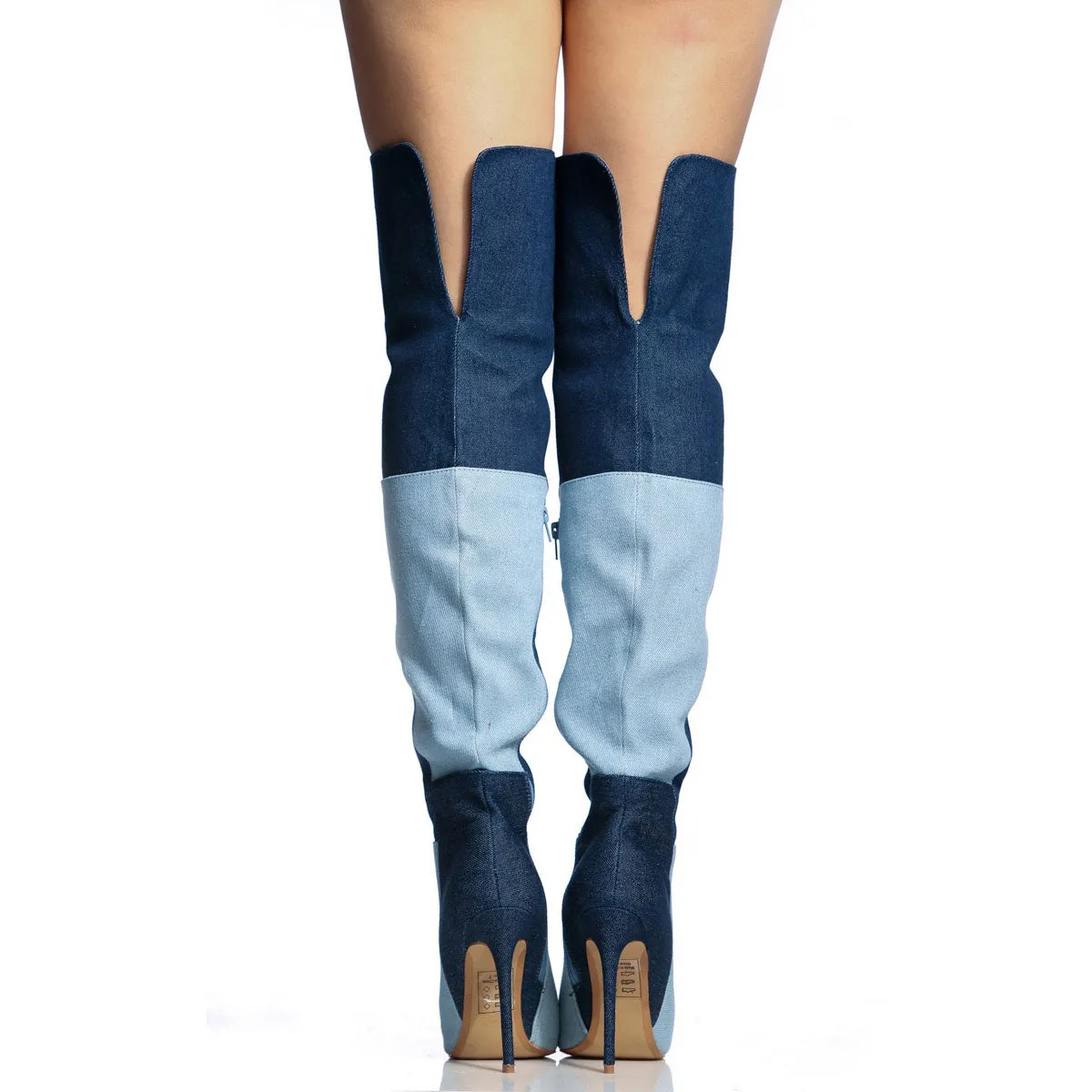 Color Block Denim Stiletto High Heel Over the Knee Boots