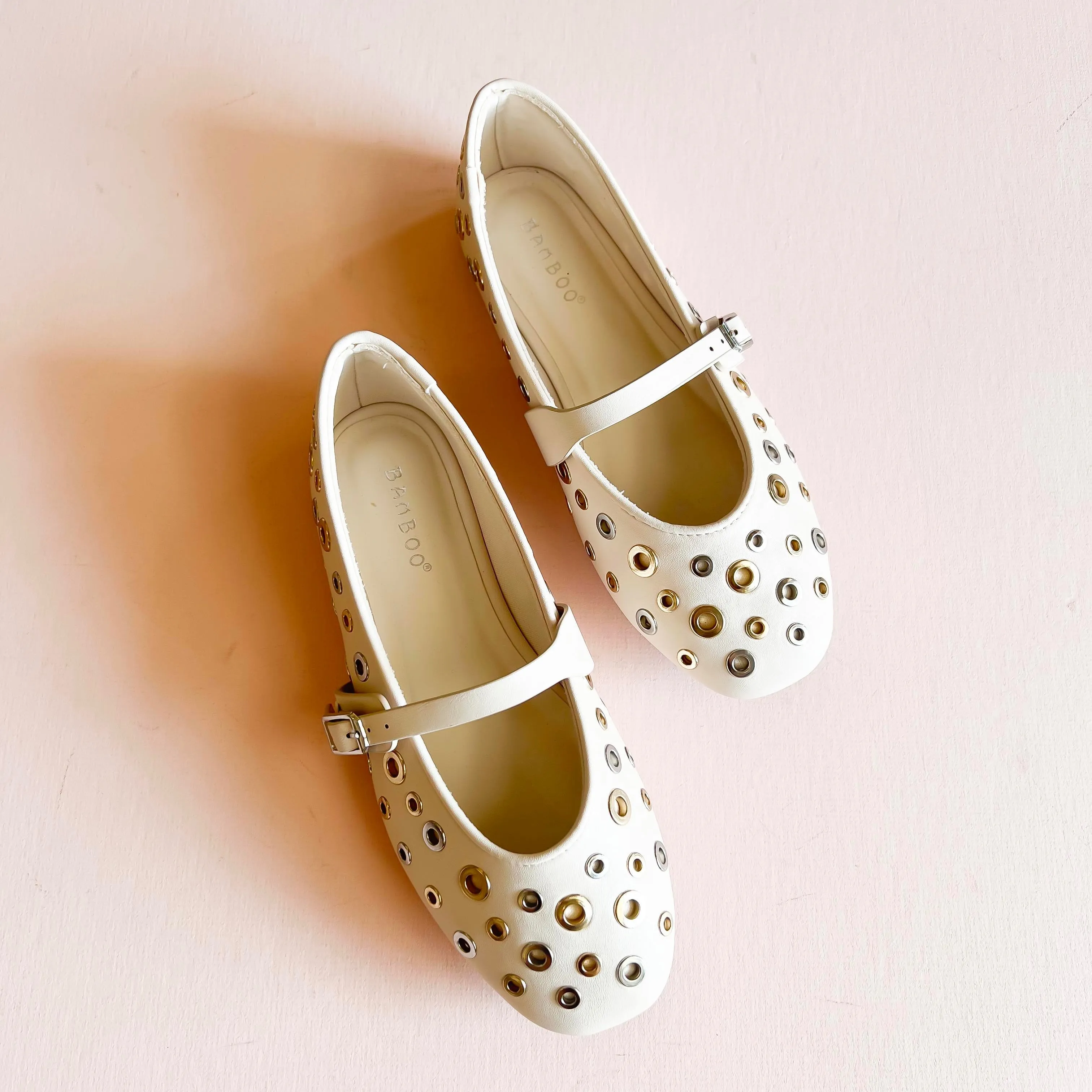 Cream Ivory Studded Ballet Flats