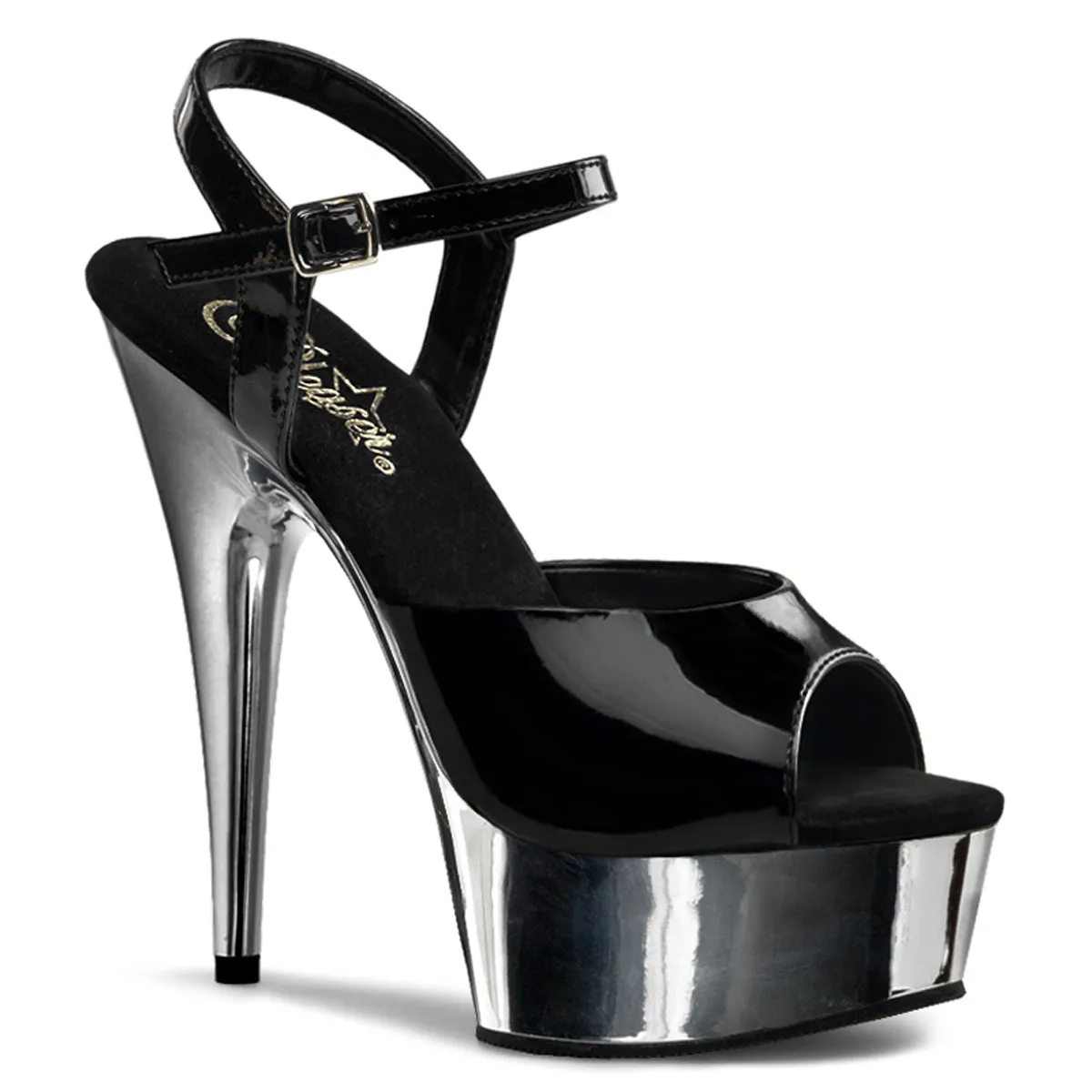 DELIGHT-609 Pleaser Black/Silver Sexy Platform Shoes (Pole Dancing Heels)