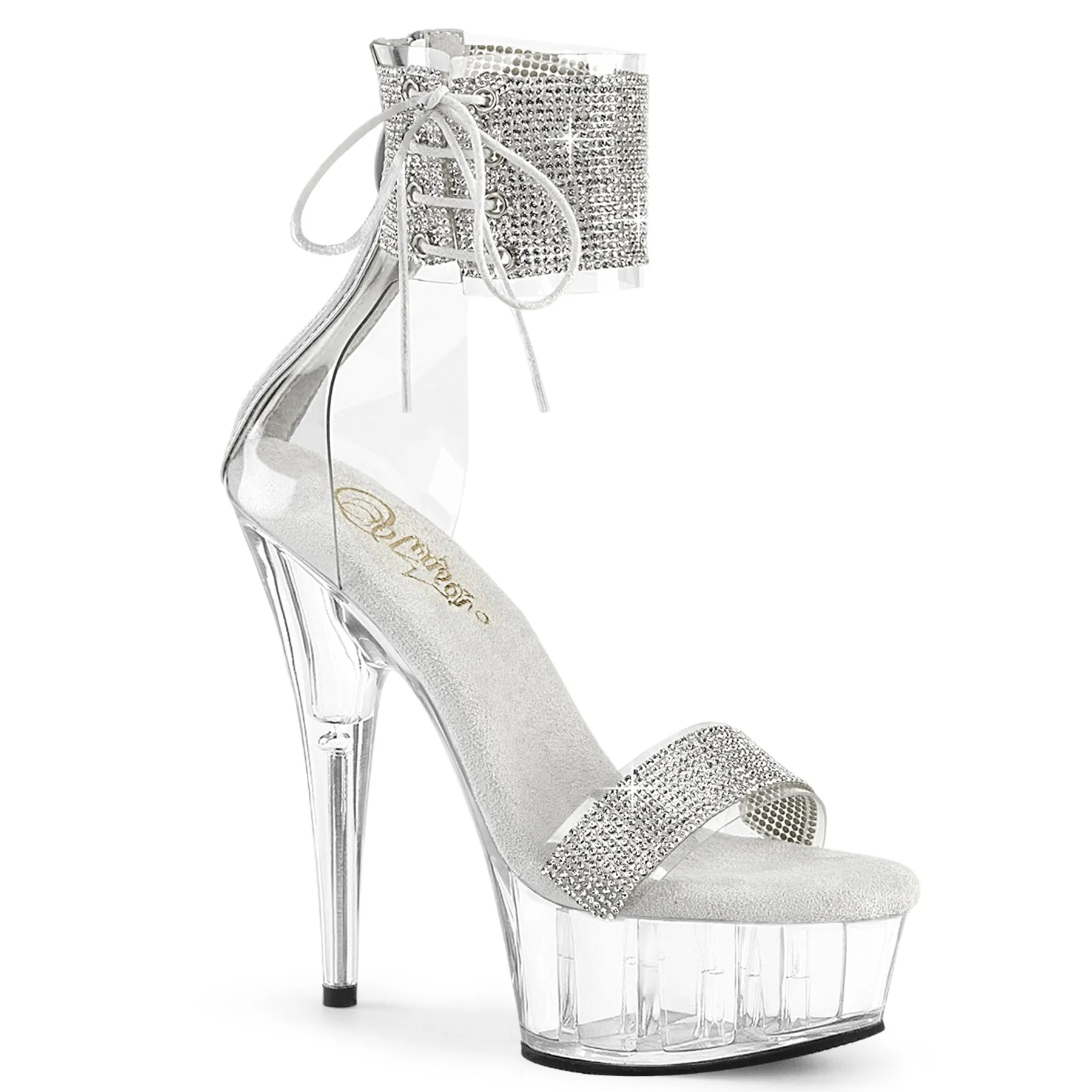 DELIGHT-627RS Pleaser Clear/Silver Sexy Platform Shoes (Pole Dancing Heels)