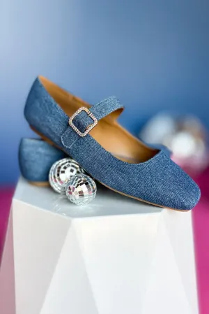 Denim Blue Rhinestone Buckle Ballet Flat Shoes *FINAL SALE*