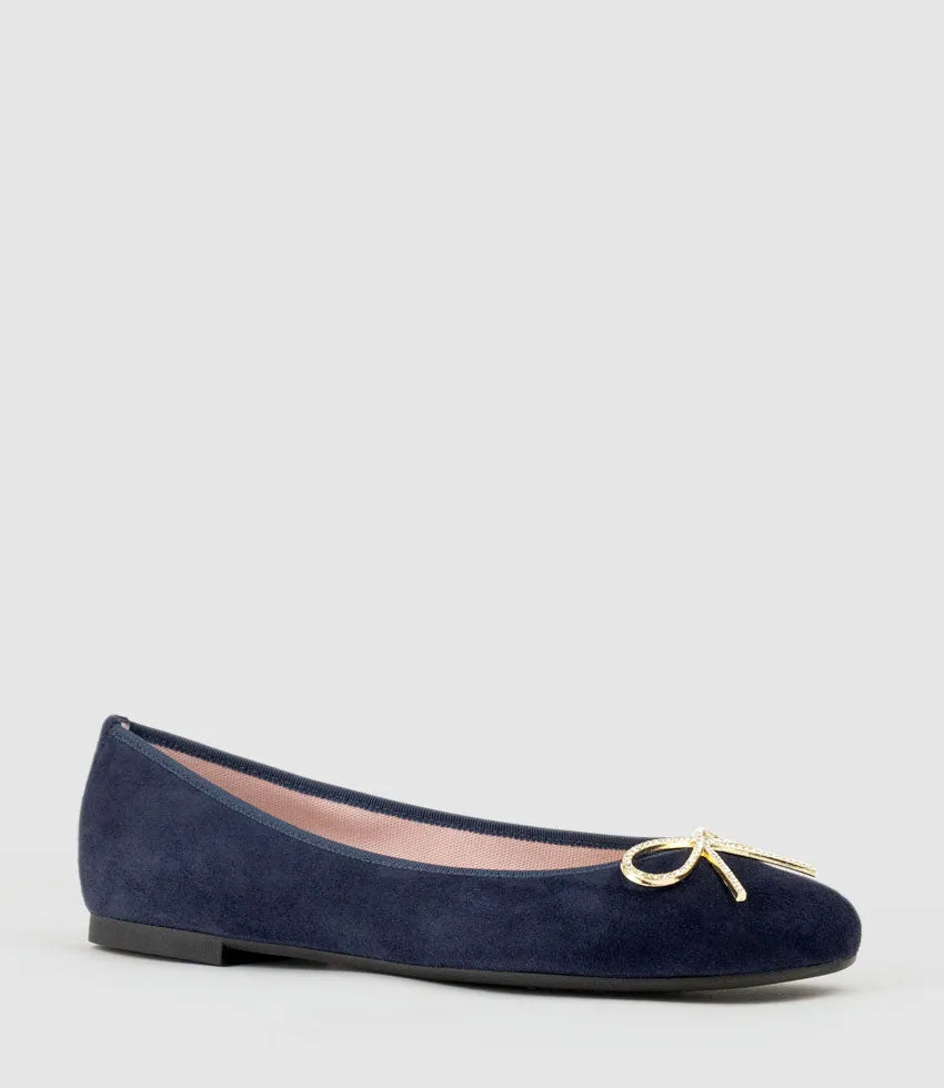 ELLEN Metal Bow Ballet in Navy Suede