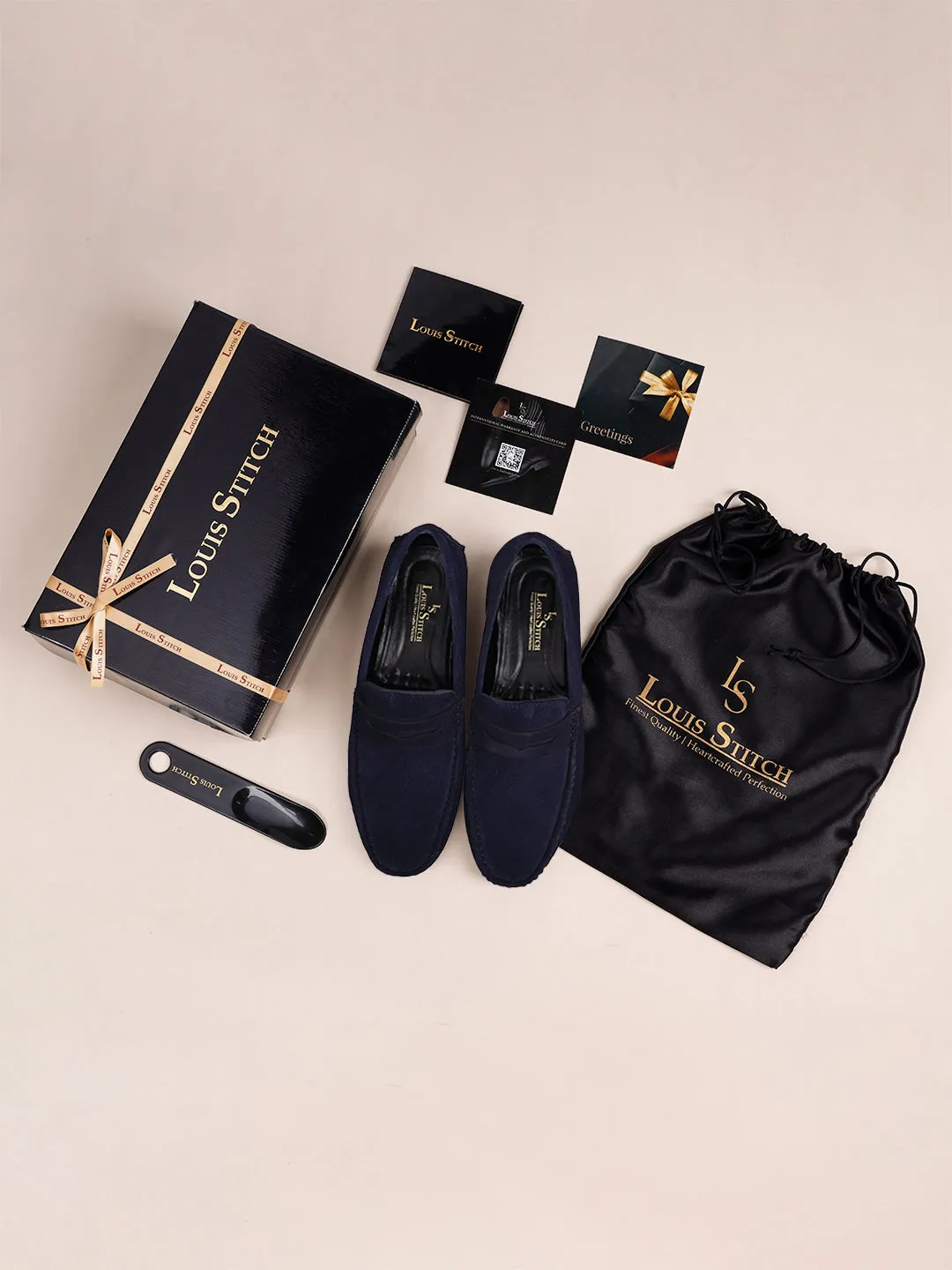 Federal Blue Handmade Italian Suede Leather Solid Penny Loafers