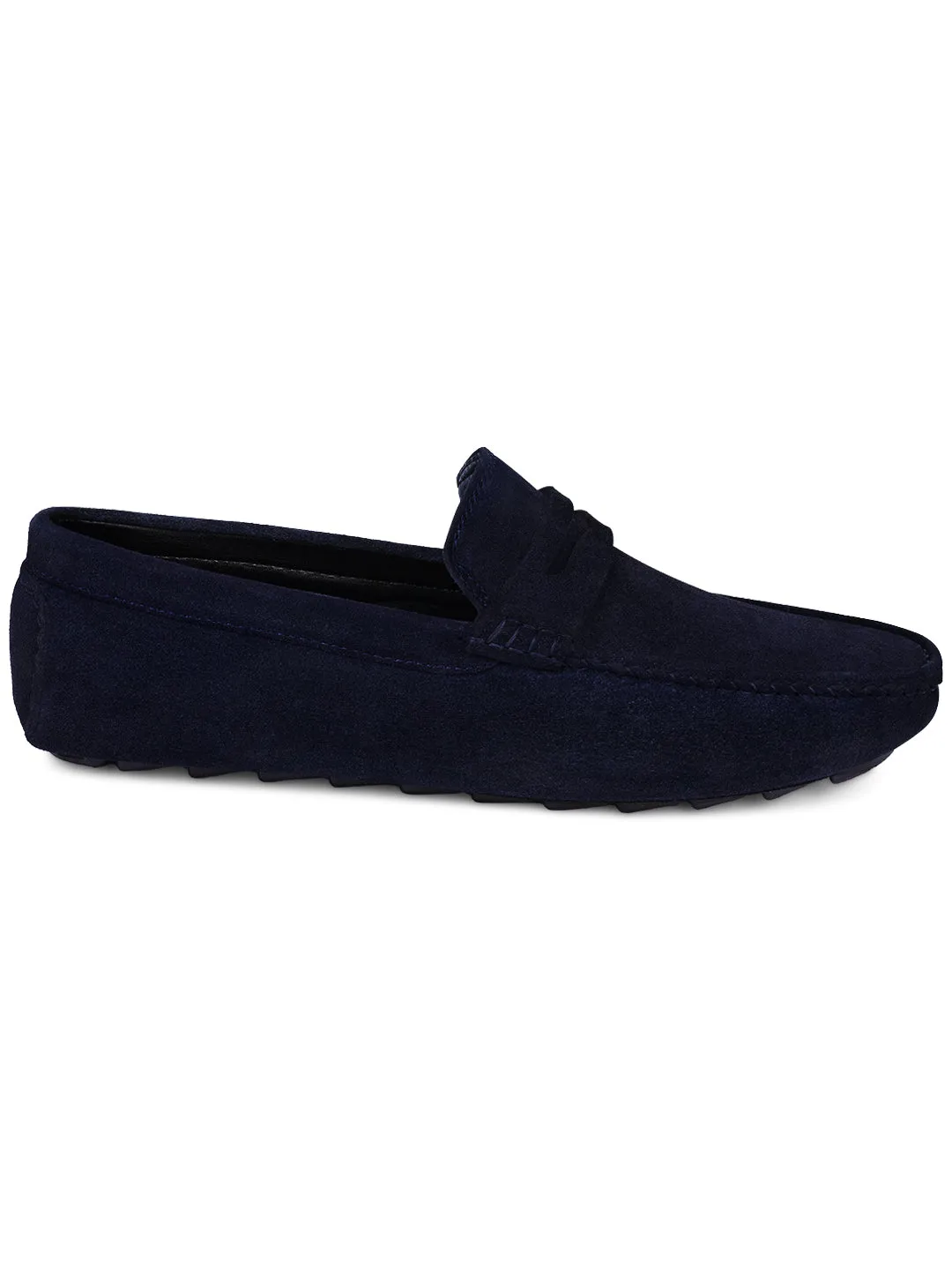 Federal Blue Handmade Italian Suede Leather Solid Penny Loafers