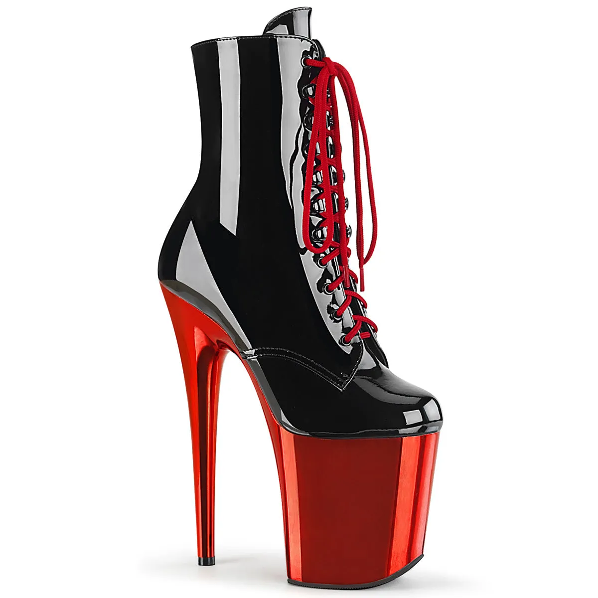 FLAMINGO-1020 Pleaser Black Patent/ Red Chrome Sexy Platform Shoes (Pole Dancing Heels)
