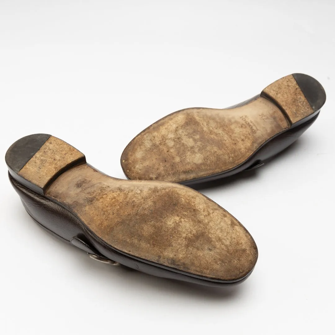 Gucci Brown Leather GG Logo Slip On Loafers