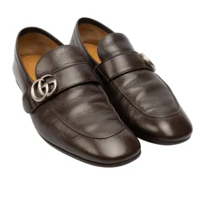 Gucci Brown Leather GG Logo Slip On Loafers