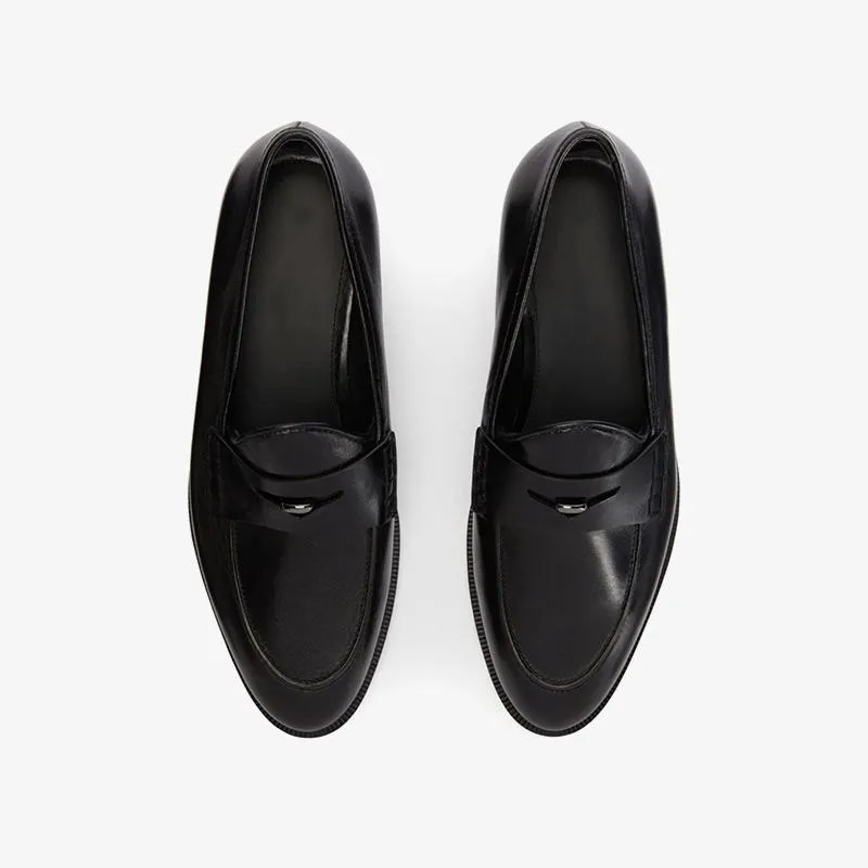 Jet Black Penny-Slot Leather Loafers