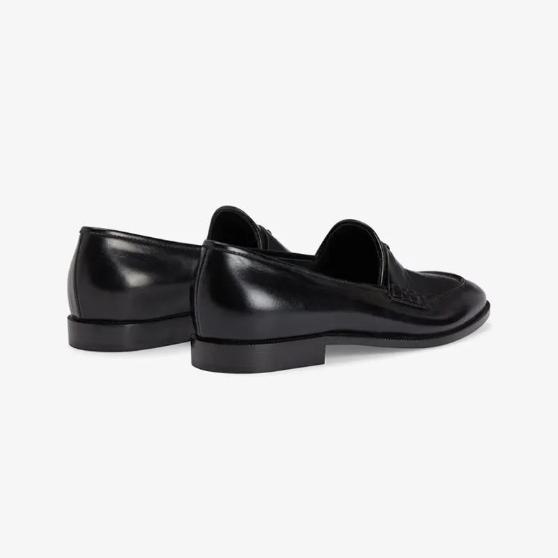 Jet Black Penny-Slot Leather Loafers