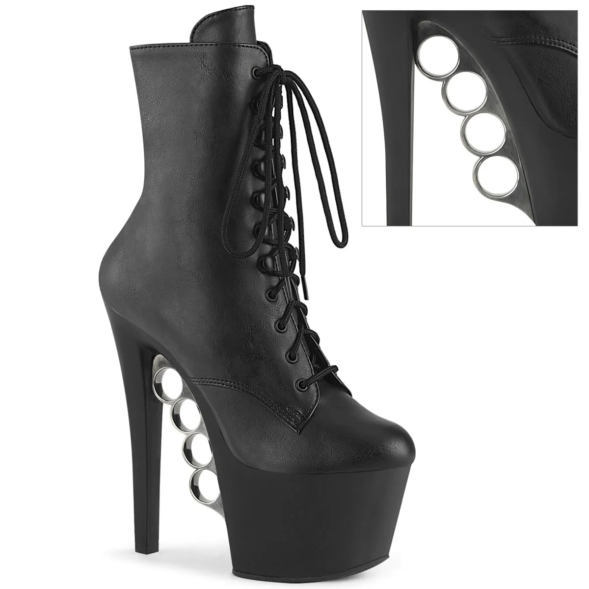 KNUCKS-1020 Pleaser Black Faux Leather Sexy Platform Shoes (Pole Dancing Heels)