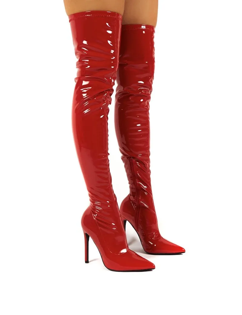 Liliana Gisele-7A Over the Knee Thigh High Shiny Patent Boots