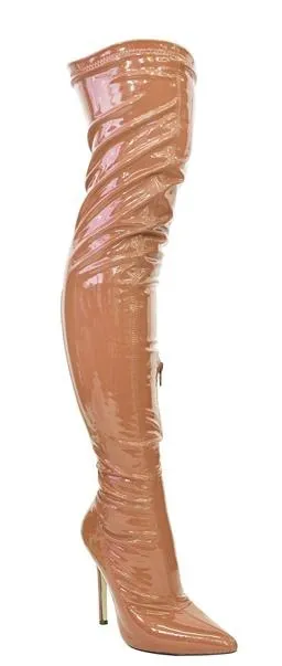 Liliana Gisele-7A Over the Knee Thigh High Shiny Patent Boots