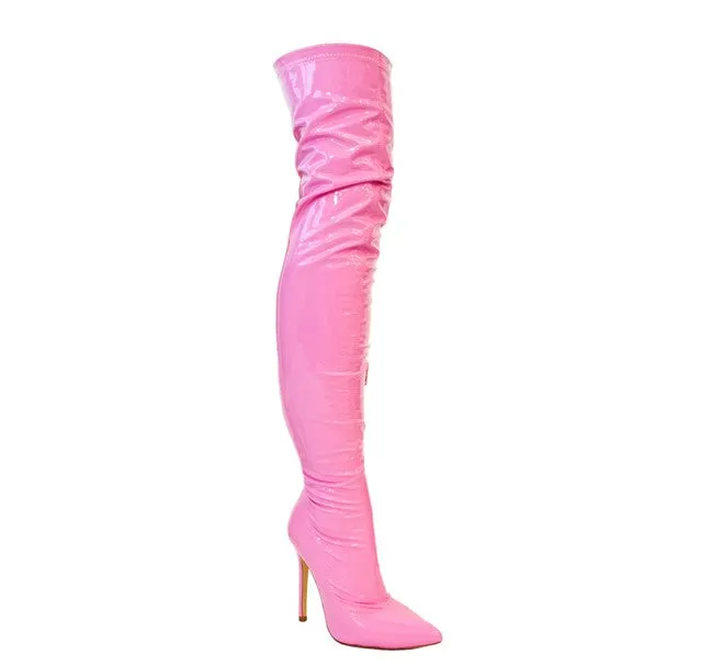 Liliana Gisele-7A Over the Knee Thigh High Shiny Patent Boots