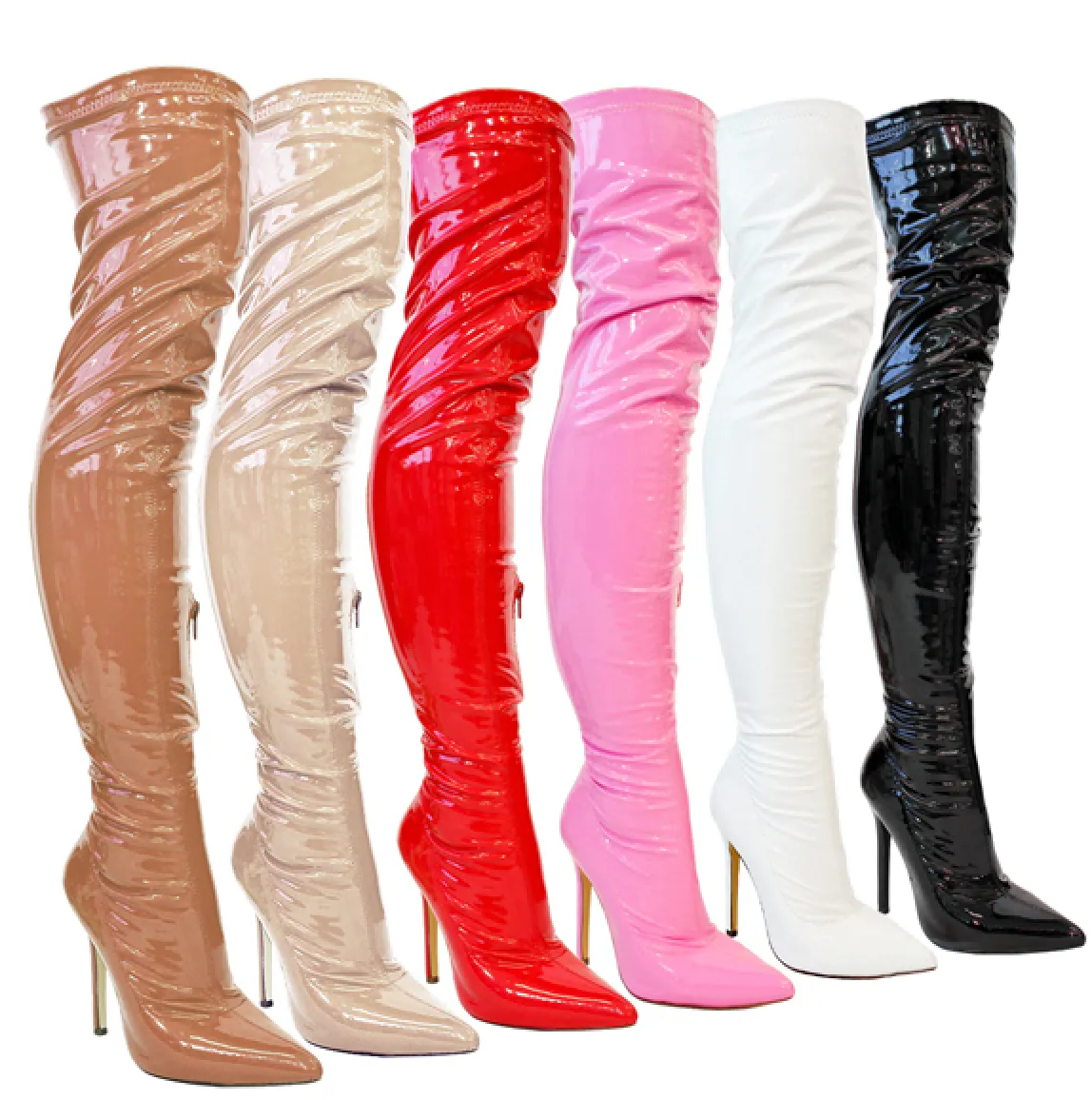Liliana Gisele-7A Over the Knee Thigh High Shiny Patent Boots