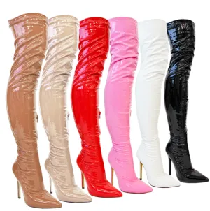 Liliana Gisele-7A Over the Knee Thigh High Shiny Patent Boots