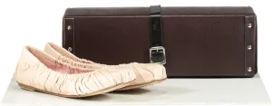 Pretty Ballerinas Pink Kristen Square Toe Hand Rouched Nude Leather Sacchetto Ballet Flat UK 5.5 EU 38.5 👠