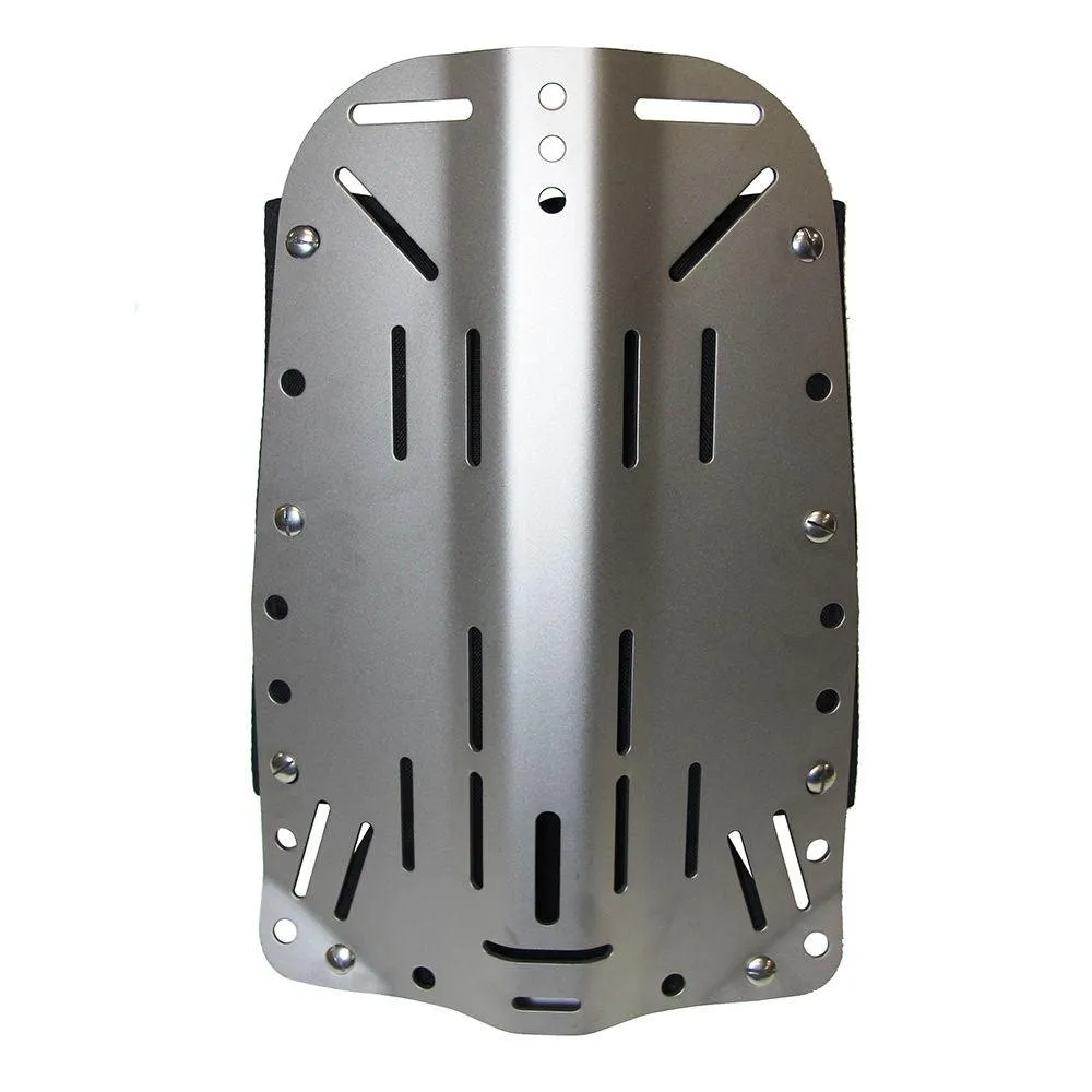 Scuba Tech Diving Stainless Steel Silver Backplate w/ Pad & 8 Bookscrews Combo