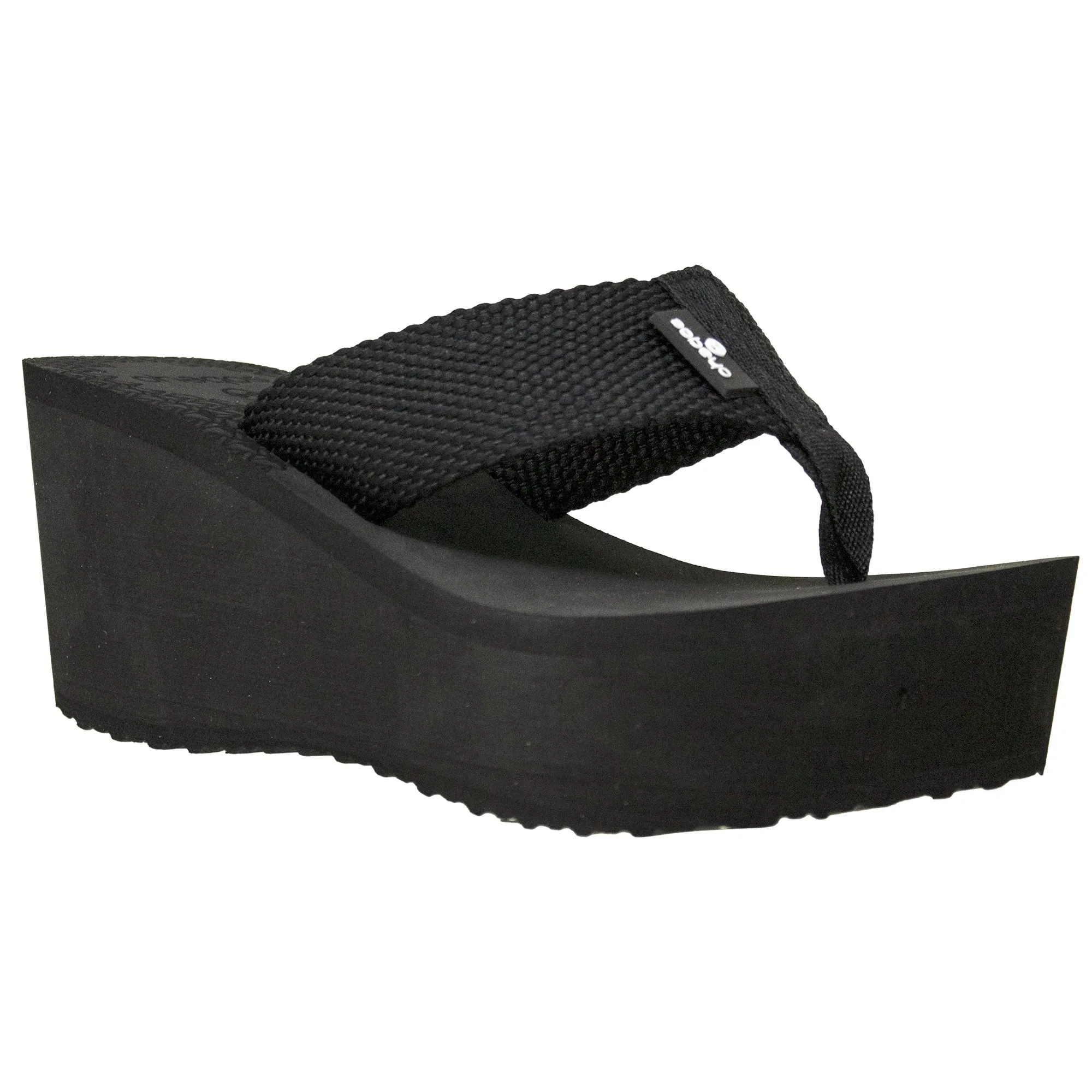SOBEYO Thong Platform Sandals Soft Light-Weight Sole Flip Flop Wedges Black