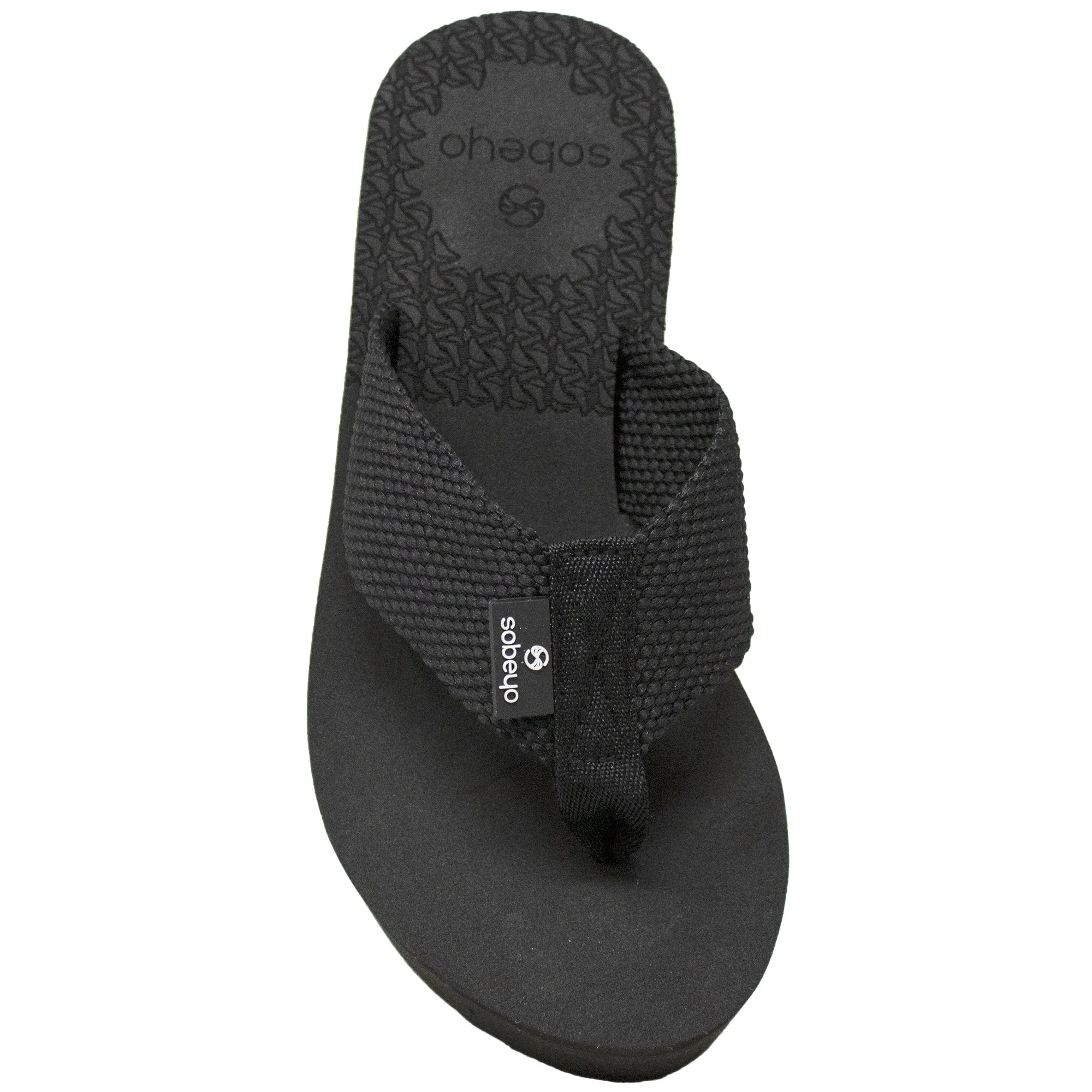 SOBEYO Thong Platform Sandals Soft Light-Weight Sole Flip Flop Wedges Black
